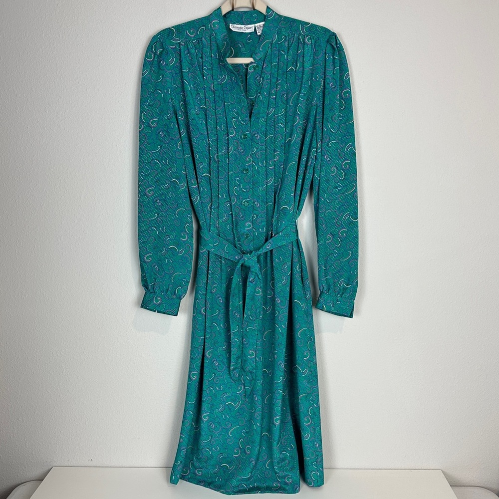 VTG Schrader Sport Polyester Sheath Teal Long Sleeve Silky Dress 10